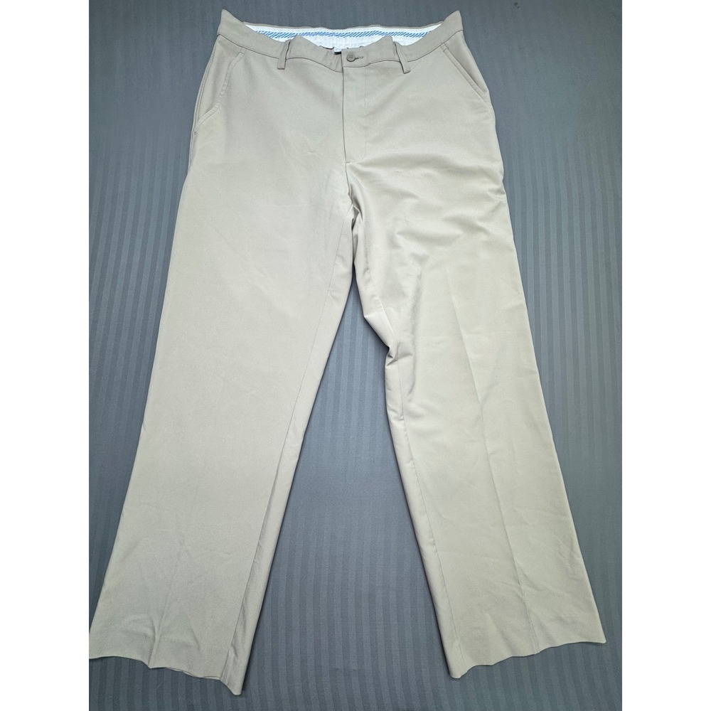 FootJoy Mens Golf Pants Khaki Tan Performance Stretch Flat Front 35x30 FJ Logo